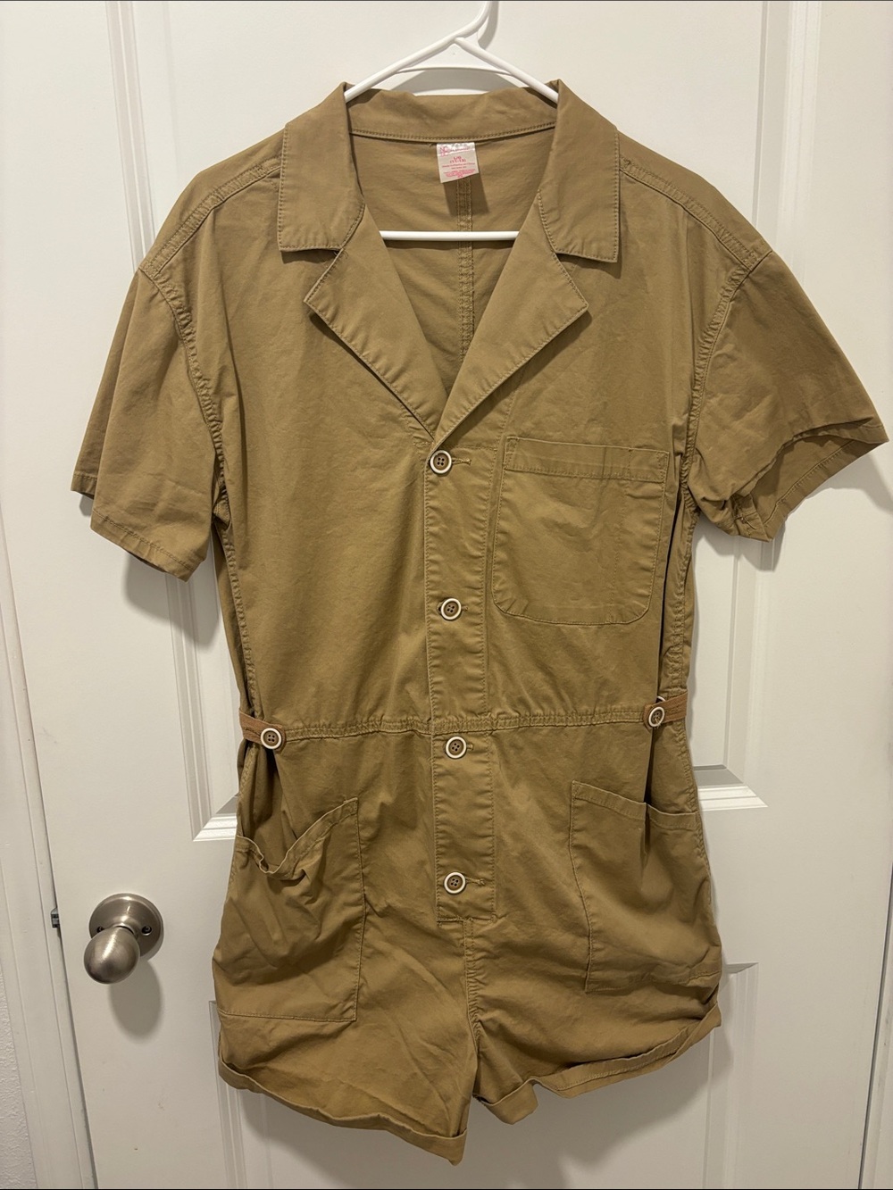 No Boundaries Girls' Short Sleeve Utility Romper in Khaki